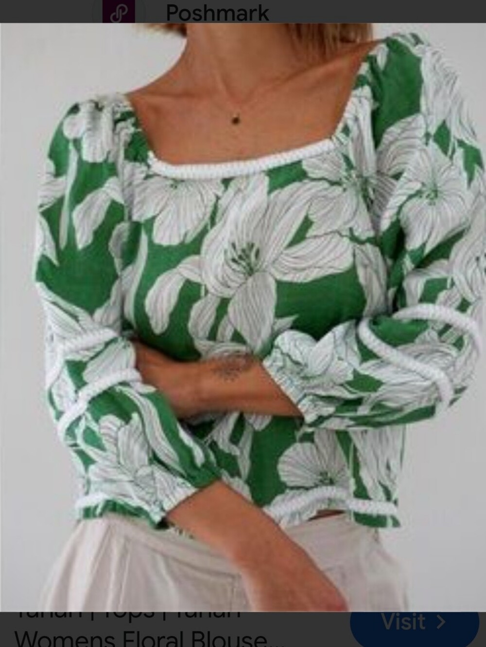 Tahari White Floral Of The Shoulder 100% European Grown Linen Top. NWOT. Small.